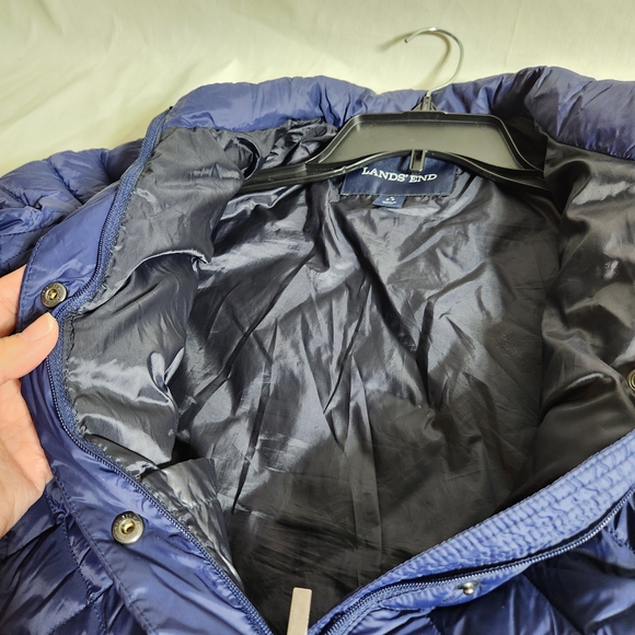 Lands End Elegant Blue Quilted Down  Puffer Jacket Small Winter - Picture 8 of 13